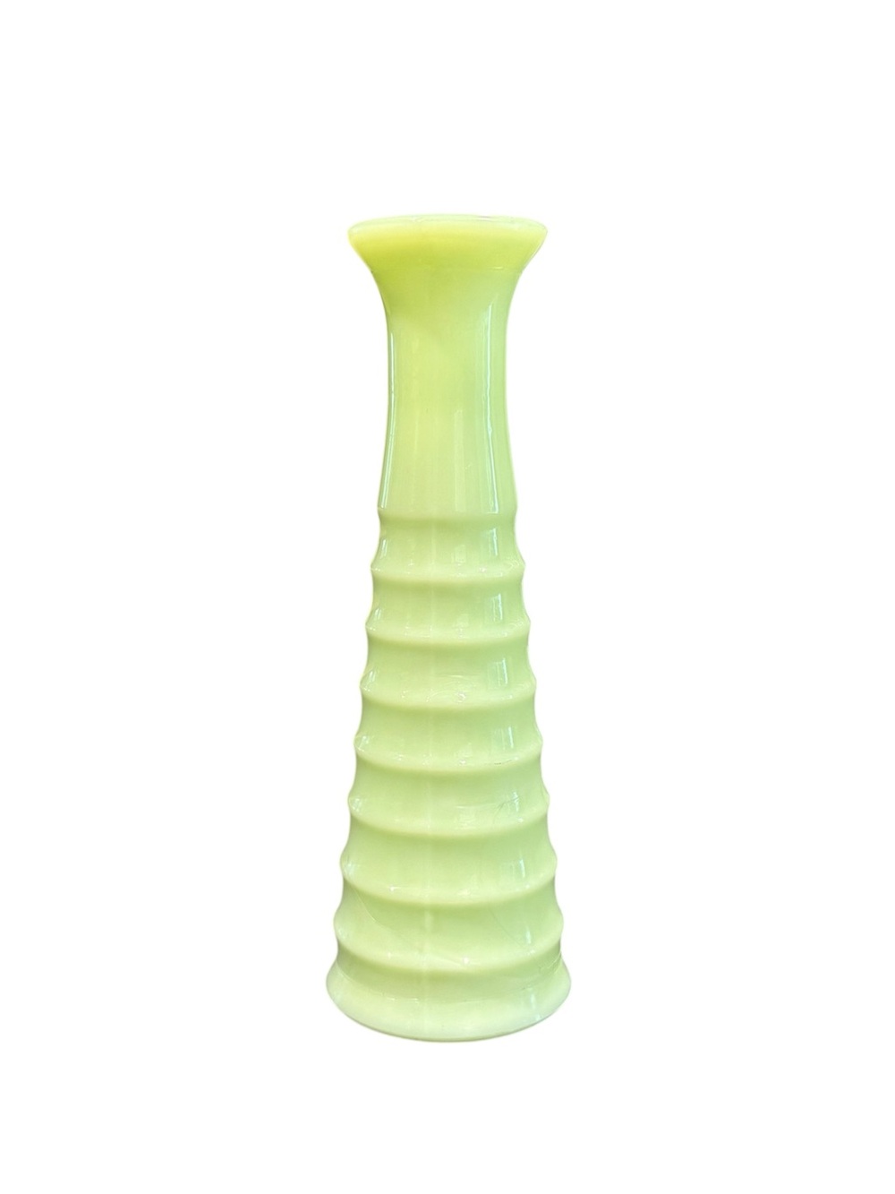 Vintage 1940s Jeannette uranium Glass Jadeite Beehive Ribbed Bud Vase Unmarked